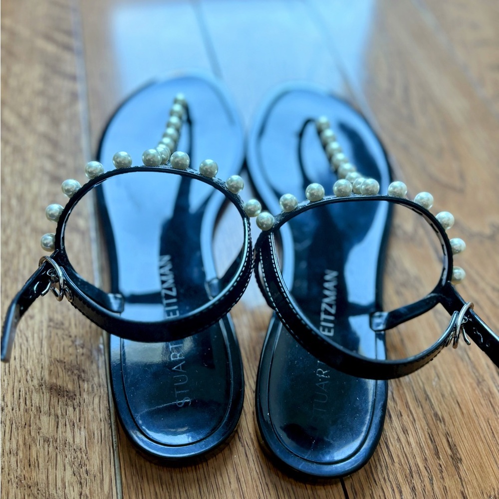 Stuart Weitzman size 11 pearl studded jelly flat sandals - Picture 3 of 10